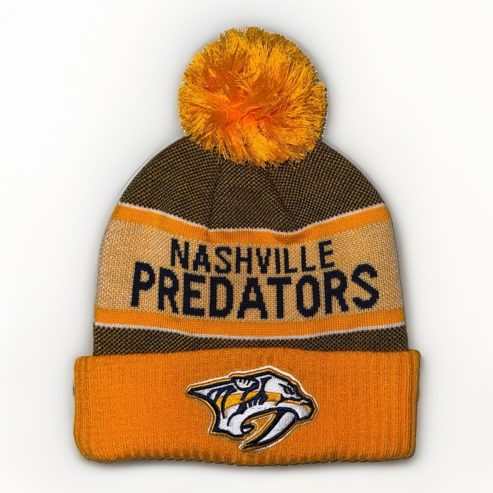 Nashville Predators Fanatics Beanie Pom Hat Gold NHL Hockey Spellout OSFA